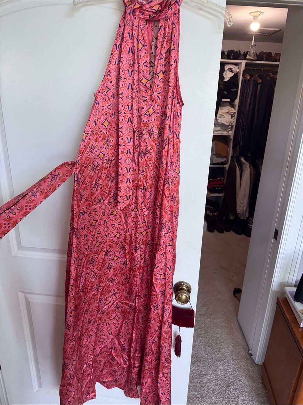 Pink Printed Halter Maxi Dress